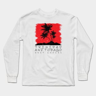 Trinidad and Tobago National Colors with Palm Silhouette Long Sleeve T-Shirt